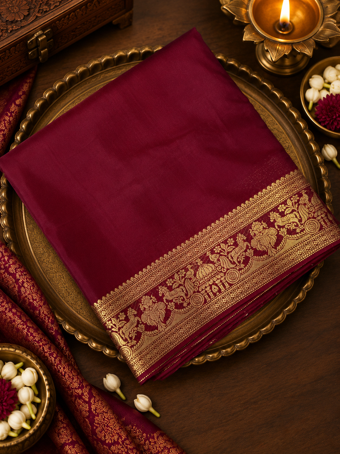 Premium Semi Mysore Crepe Silk Saree (Wine) -902349