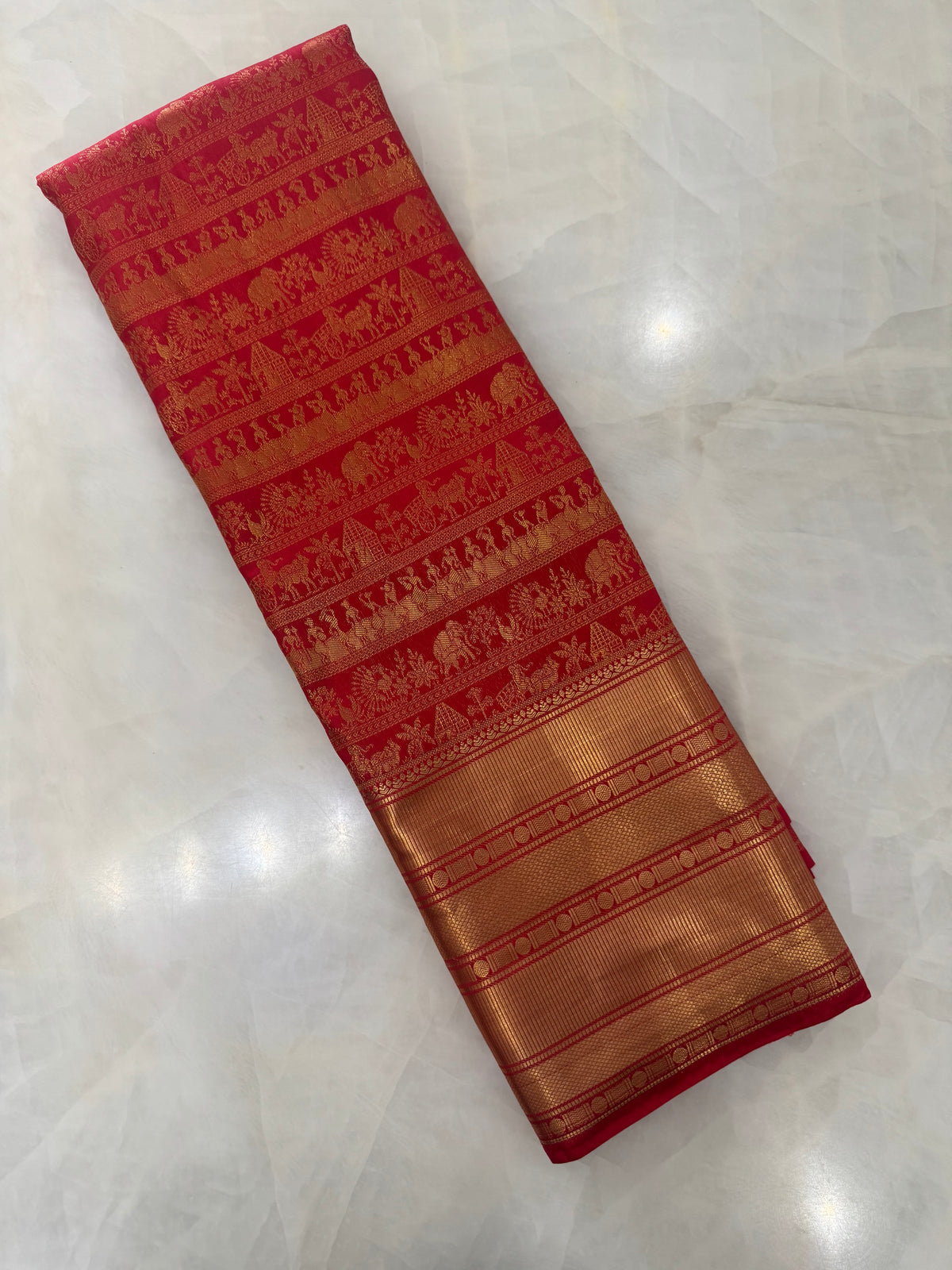 Premium Semi Kanchipuram Silk Saree - Red