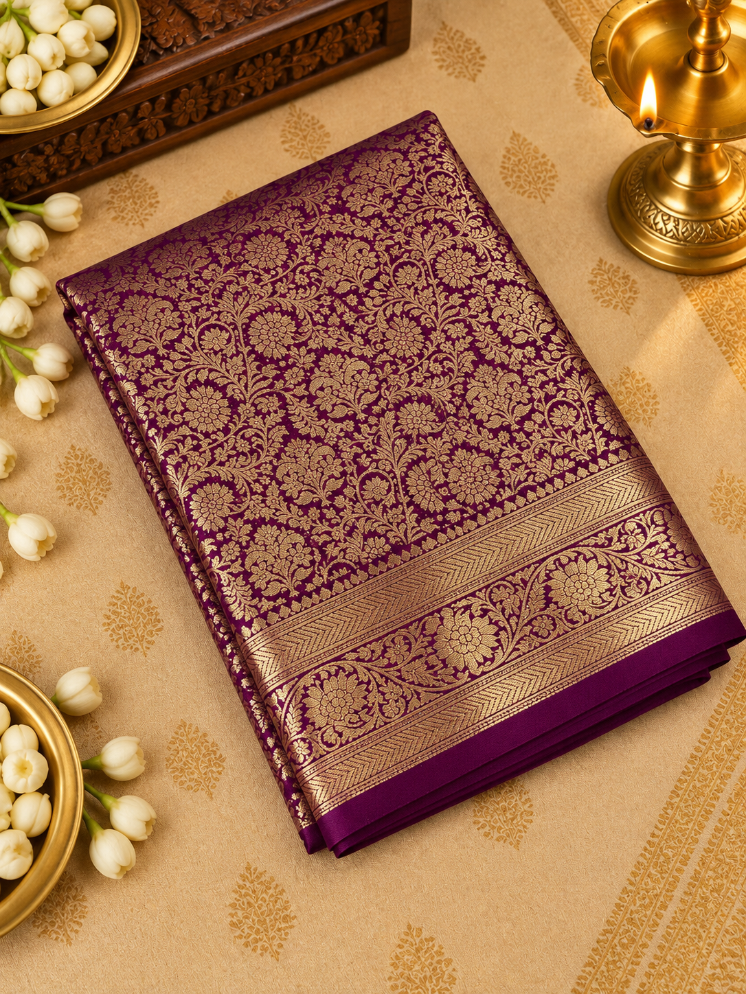 Premium Semi Mysore Silk Saree Brocade Design (Wine)- 902139