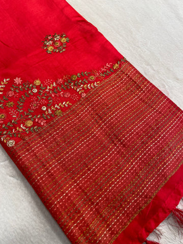 Pure Chinnon With Embroidery Work