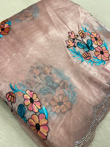 Pure Paper Crush Organza Saree (Peach)