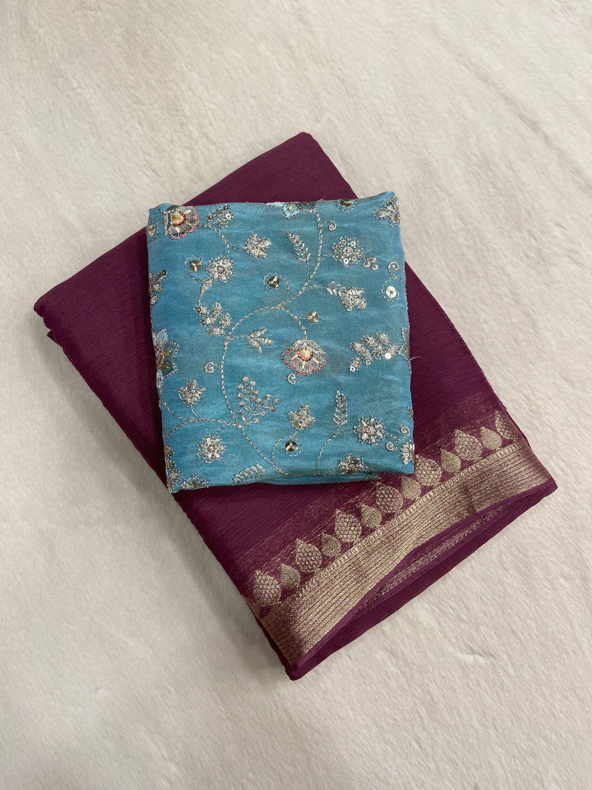 Premium semi kolkata crepe Silk Saree with unique work blouse
