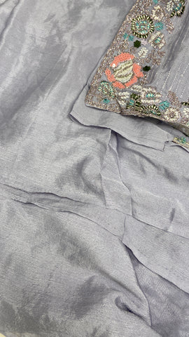 Pure Chinnon Saree with sequence work