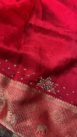 Pure crepe chinnon saree with cutdana work