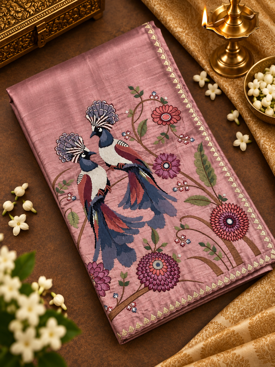 Premium Soft Chinnon Saree With Embroidery - 901982