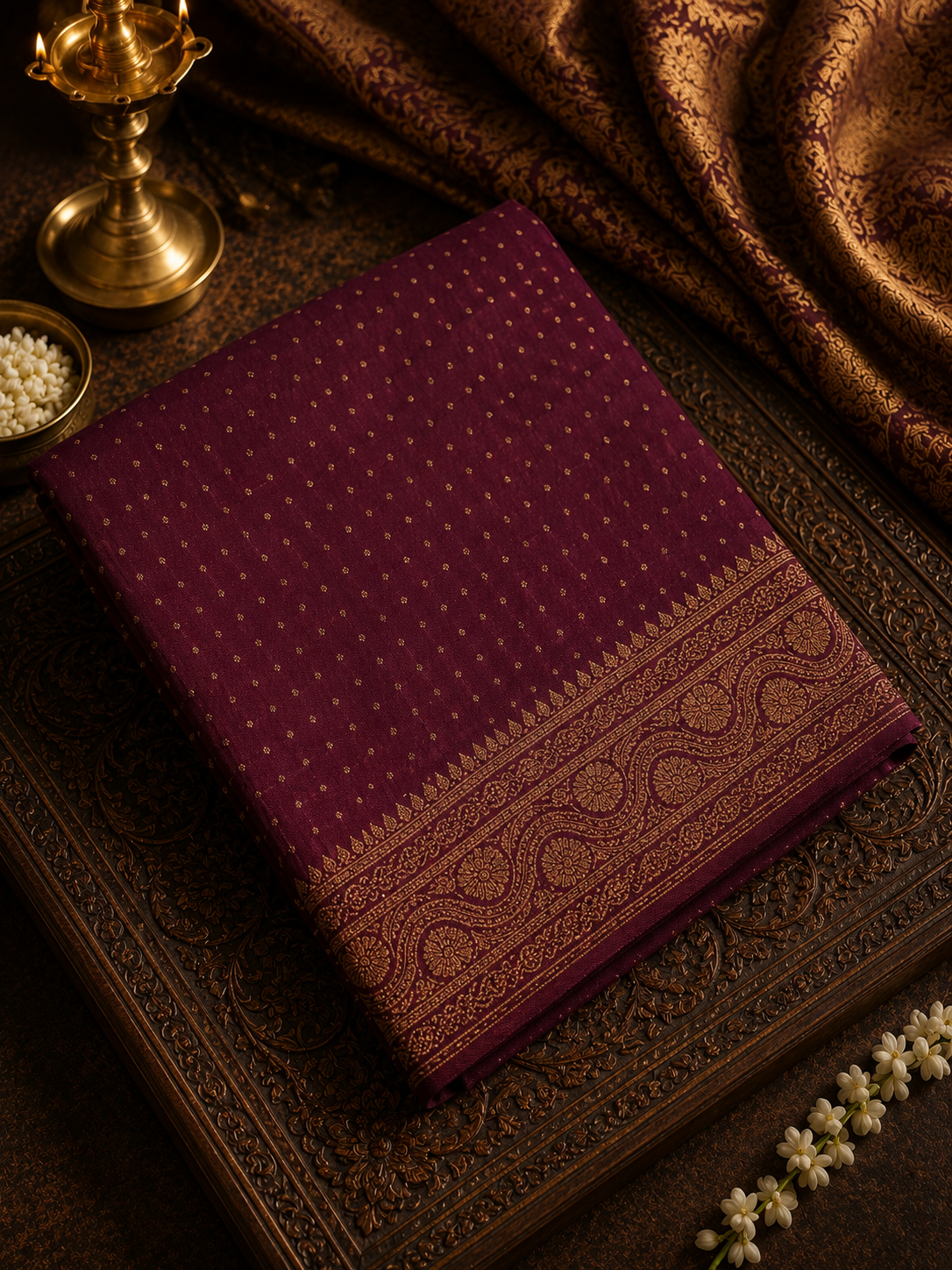 Premium Georgette Saree with Coco Zari Work (wine)