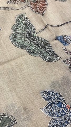 Premium Linen Tissue Saree With Applique Work