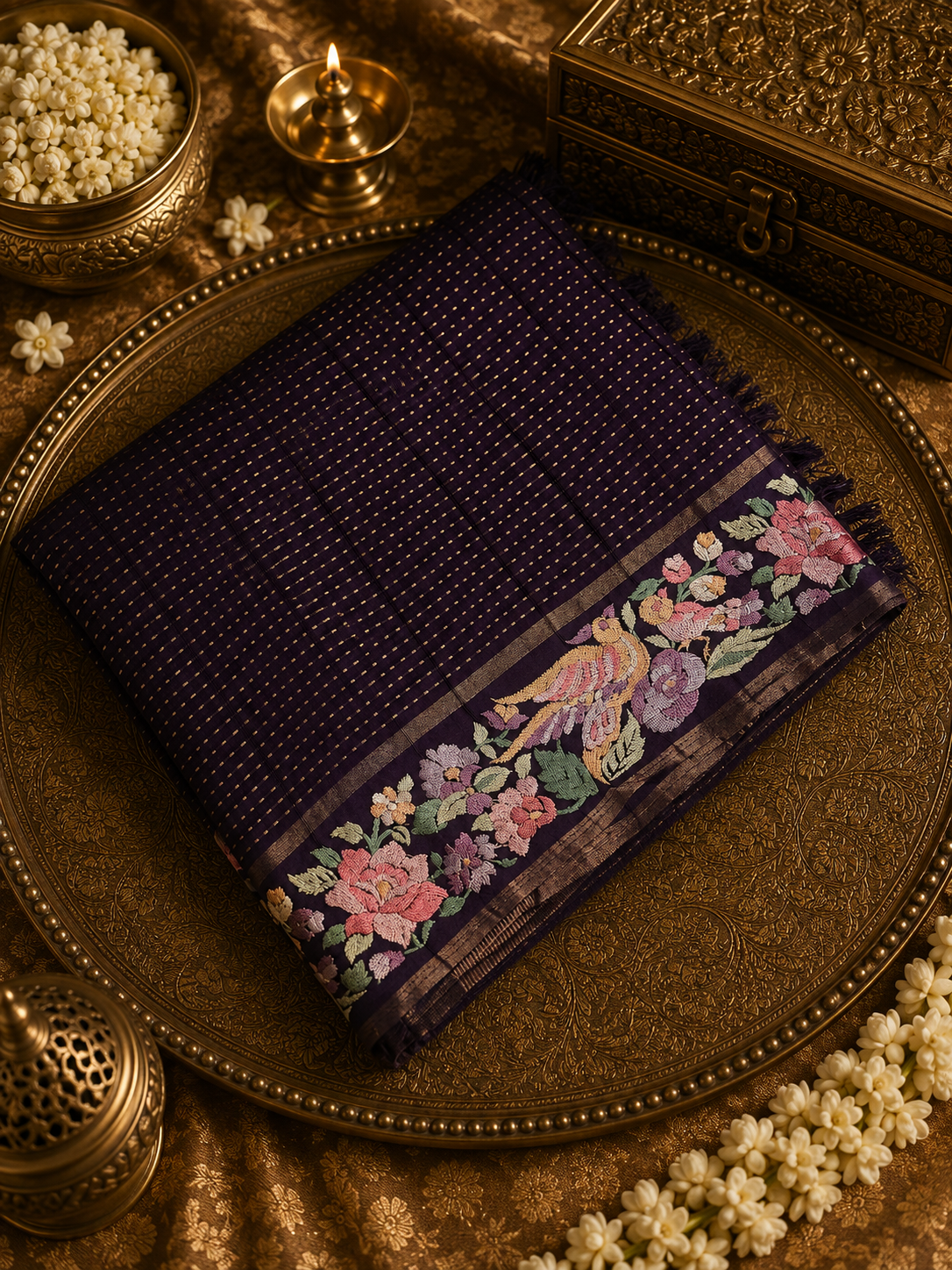 Premium quality soft Tussar saree with thread embroidery