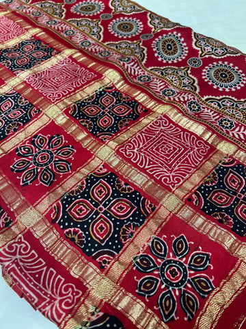 Pure Gajji modal silk saree (Red)