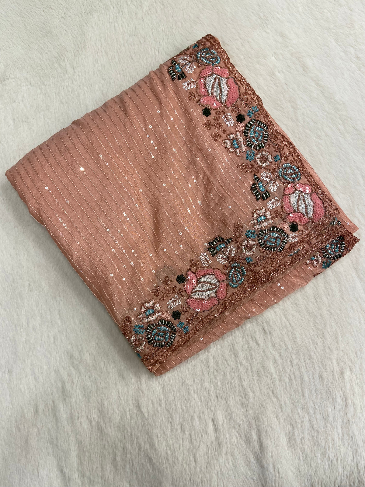 Pure Chinnon Saree with sequence work