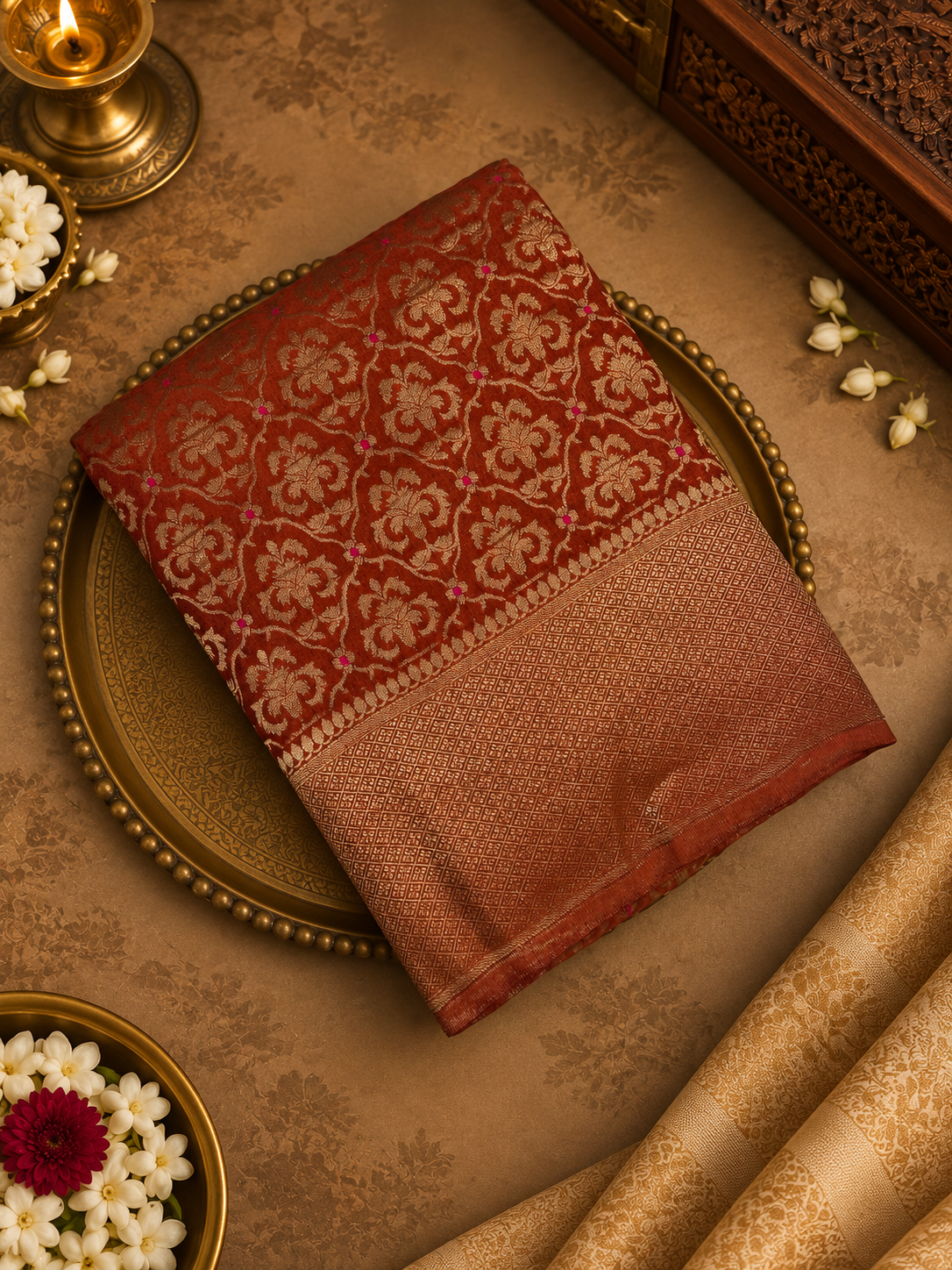 Premium Crepe Georgette Saree- Rust orange- 902140