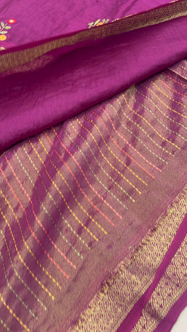 Premium Chanderi With Kaatha Work Saree ✨