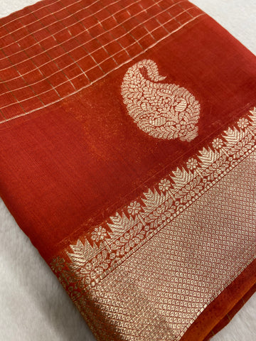 Premium Chanderi Saree (Rust)