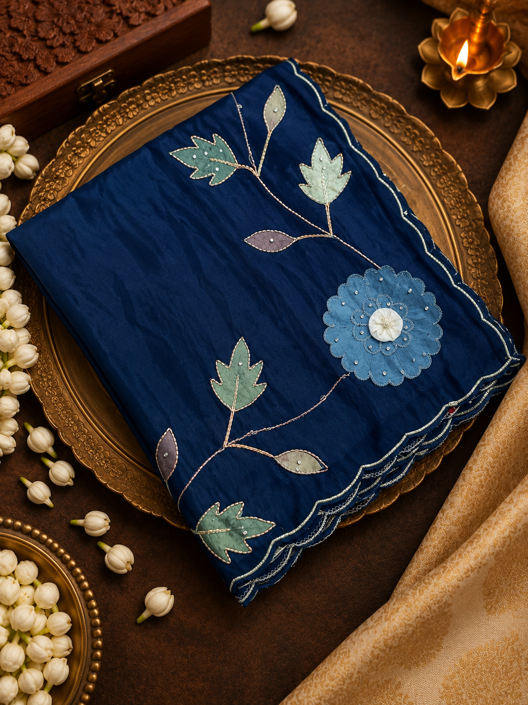 Premium Crepe Satin Saree With Applique Work -902073