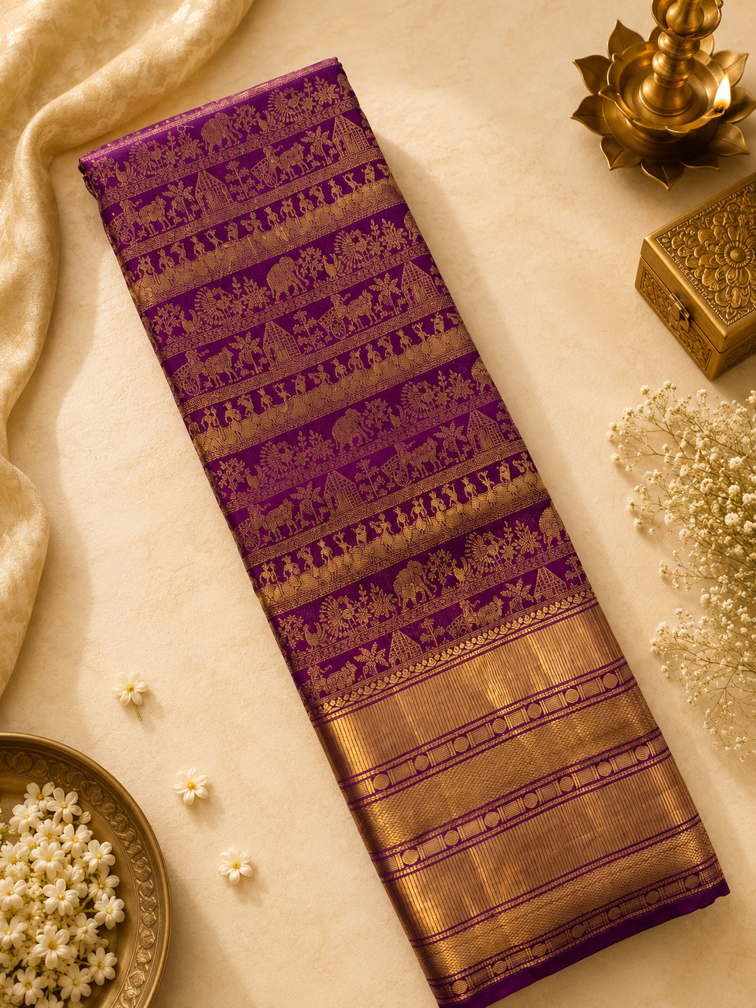 Premium Semi Kanchipuram Silk Saree - Purple