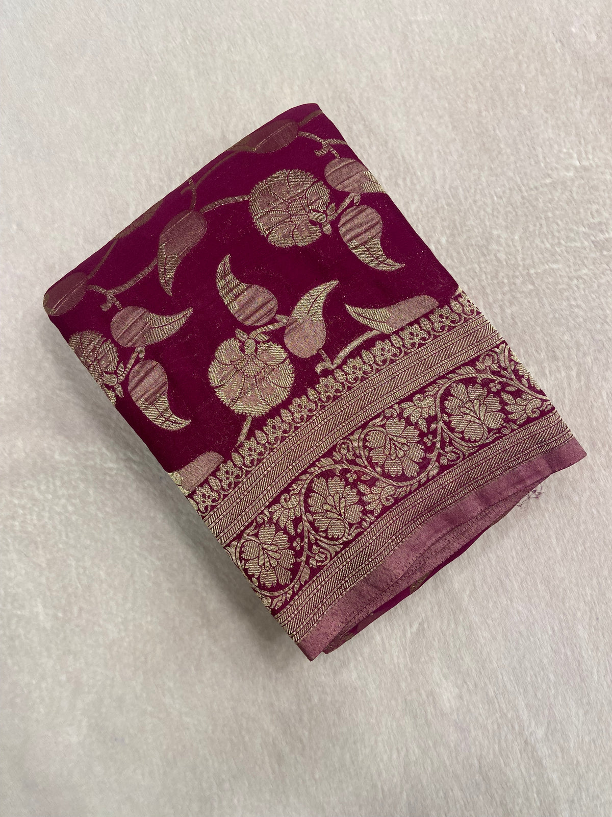 Premium Crush Georgette Saree (Wine)