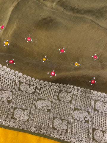Pure crepe chinnon saree with cutdana work
