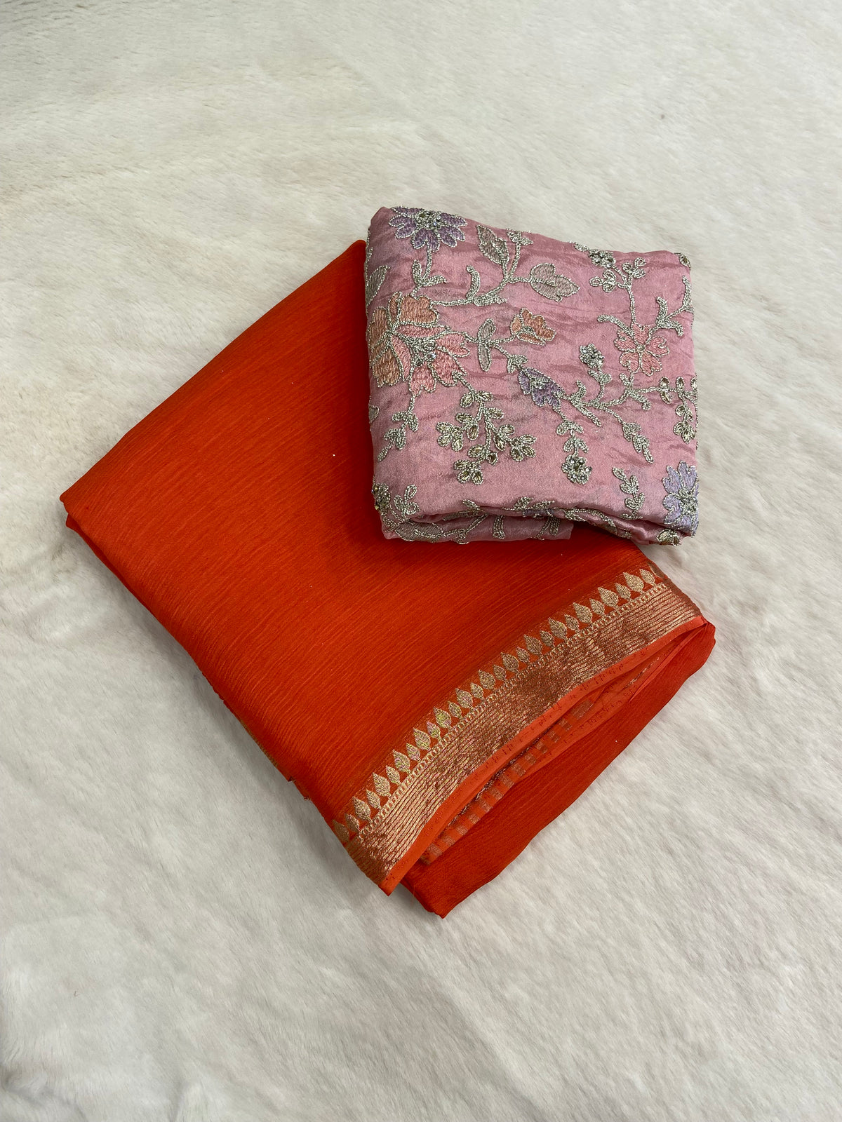 Premium semi kolkata crepe Silk Saree with unique work blouse