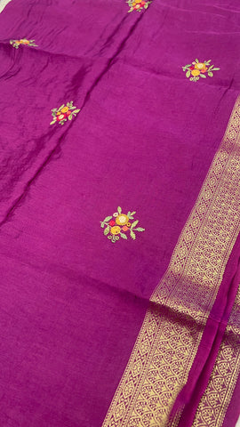 Premium Chanderi With Kaatha Work Saree ✨
