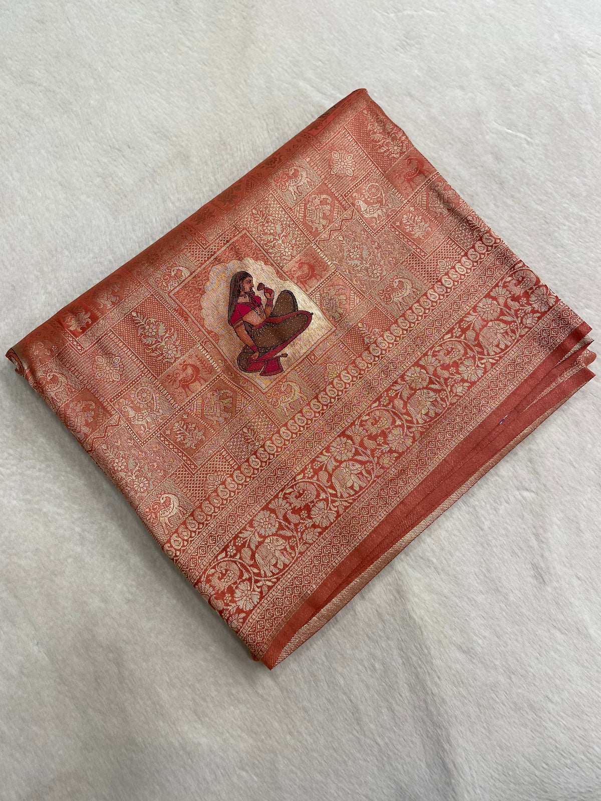Premium Crepe Satin Silk Saree (peach)