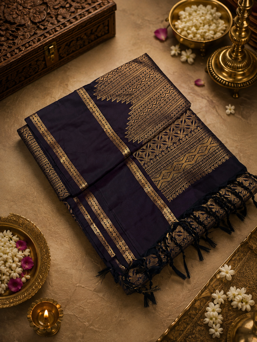 Premium semi Kanjeevaram silk saree- Dark snuff