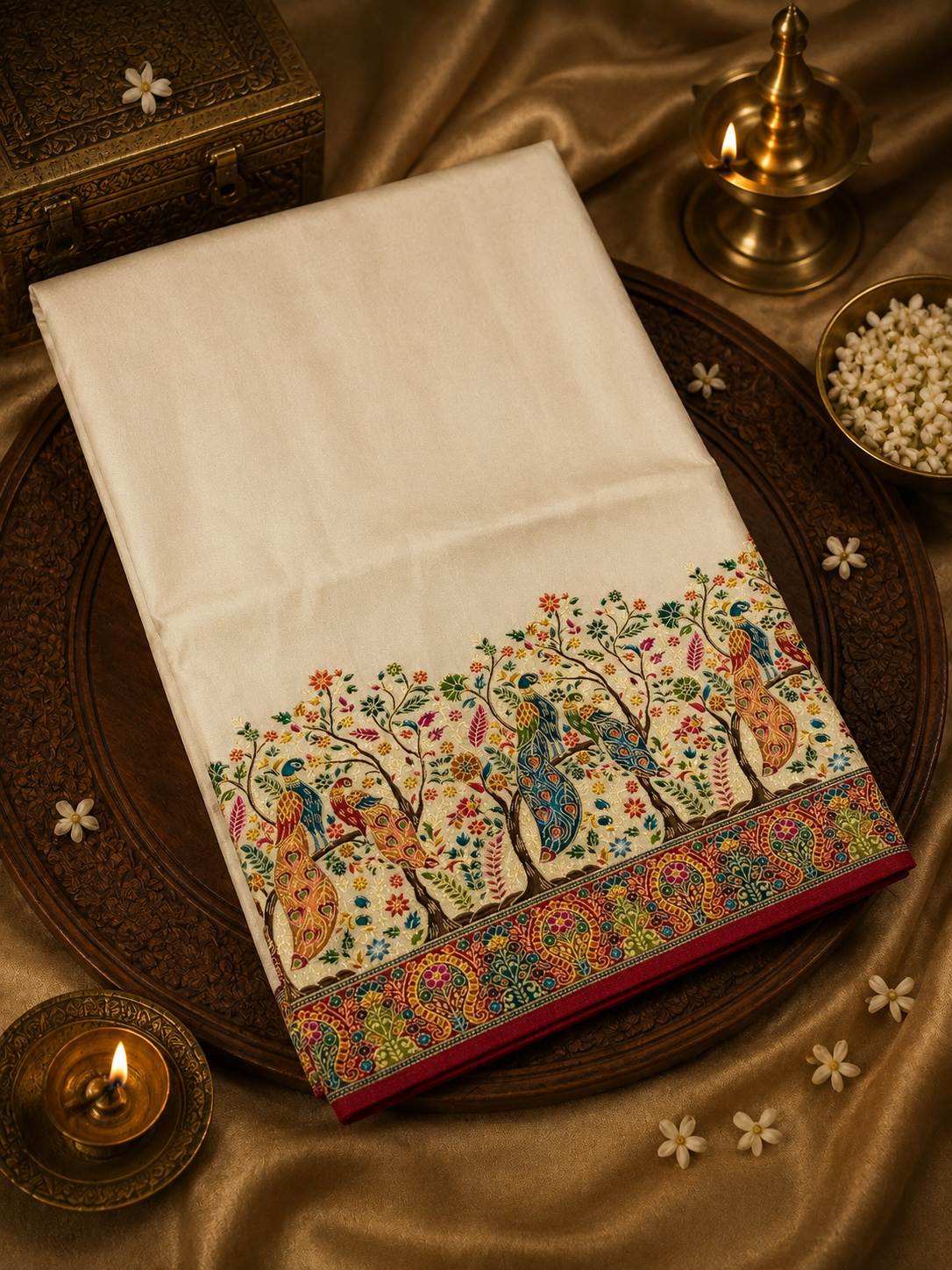 Premium Banarasi Crepe Kalamkari Saree