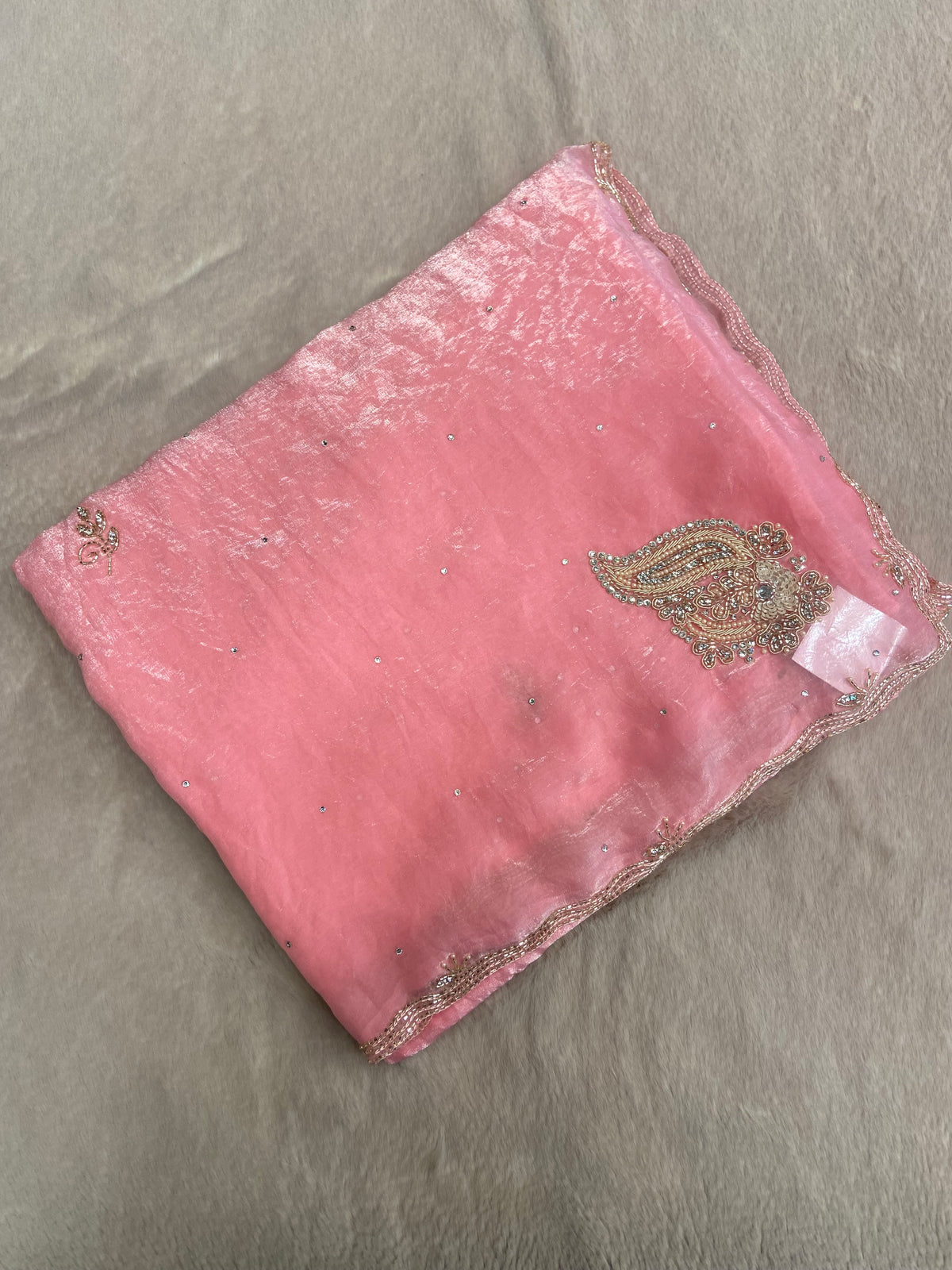 Premium Fendicrush Saree- Baby pink