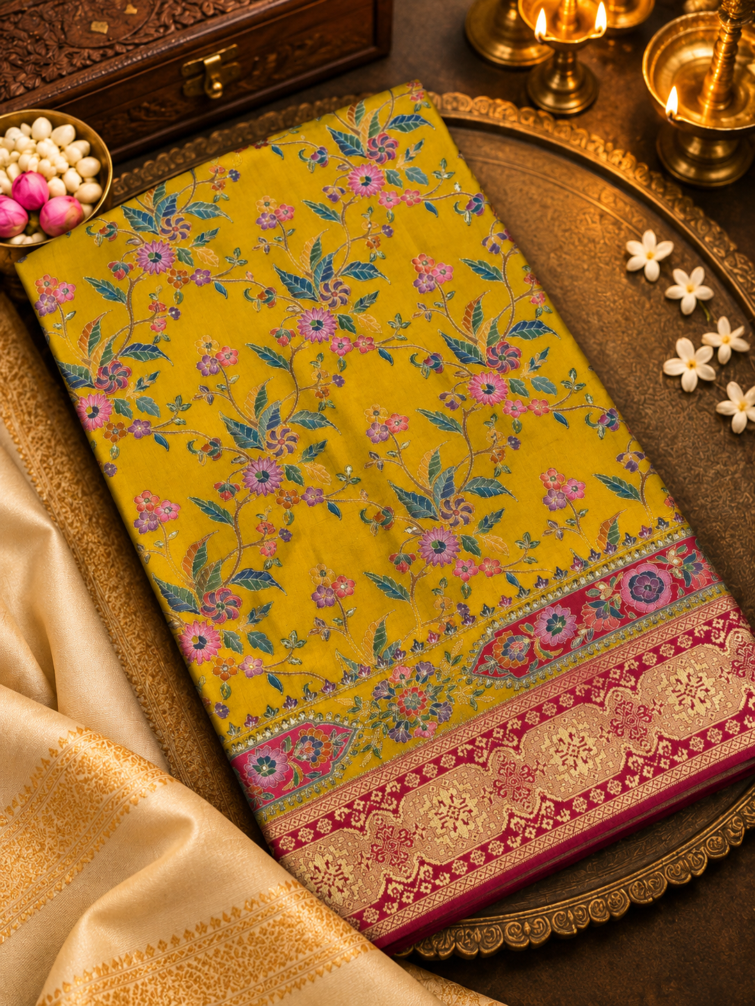 Premium Banarasi Crepe silk Saree With Appliqué Work - 902644