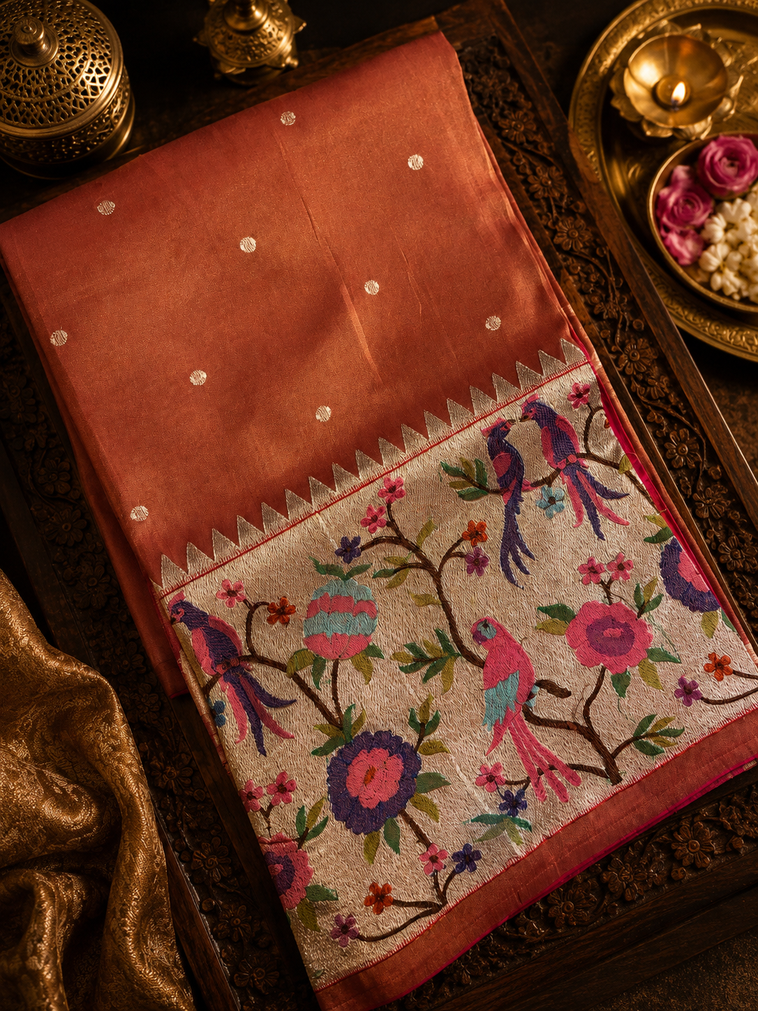 Premium Soft Tissue Organza Saree With Paithani Border