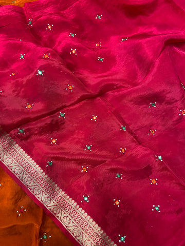 Pure crepe chinnon saree with cutdana work