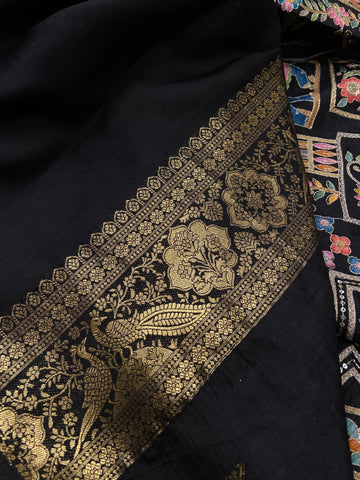 Premium Banarasi Crepe silk Saree With Appliqué Work