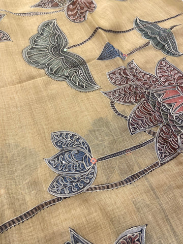 Premium Linen Tissue Saree With Applique Work