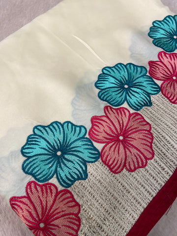 Premium Flora Crepe Silk Saree With Embroidery Border