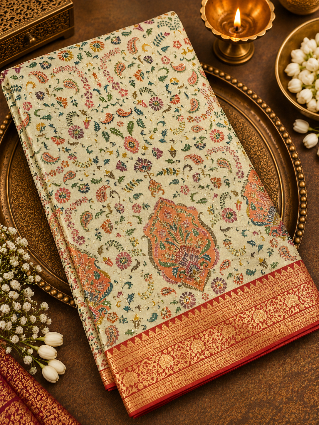 Premium Banarasi Crepe silk Saree With Appliqué Work - 902647