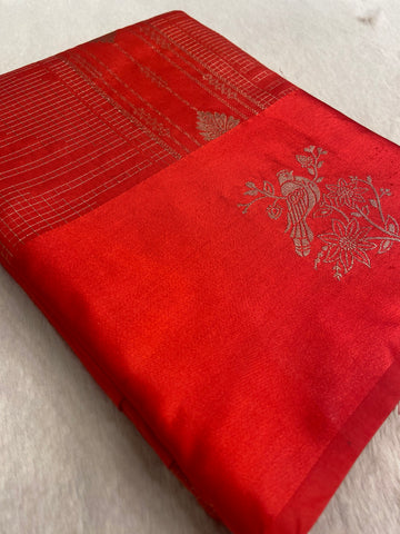Premium crepe satin silk saree (red)