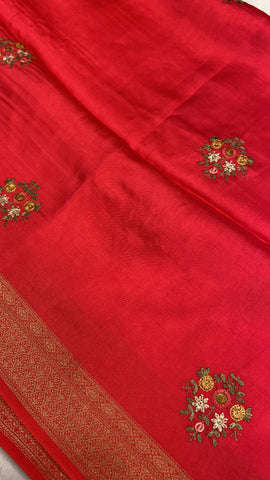 Pure Chinnon With Embroidery Work