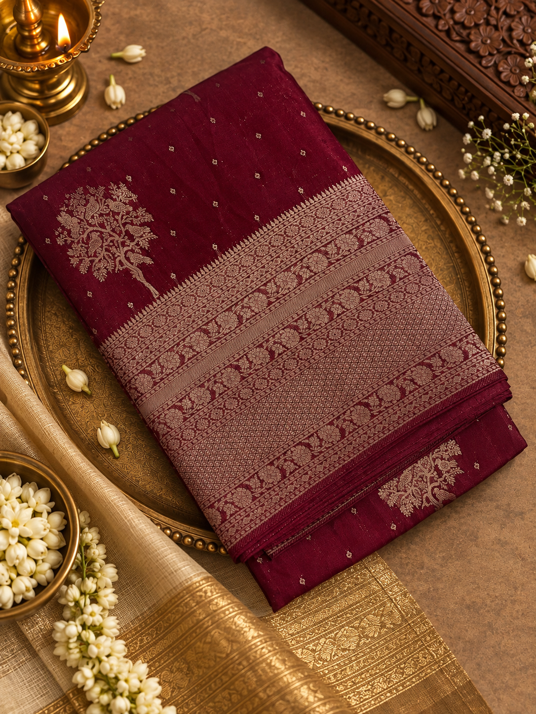 Premium Dola Silk Saree- 902282 Wine colour