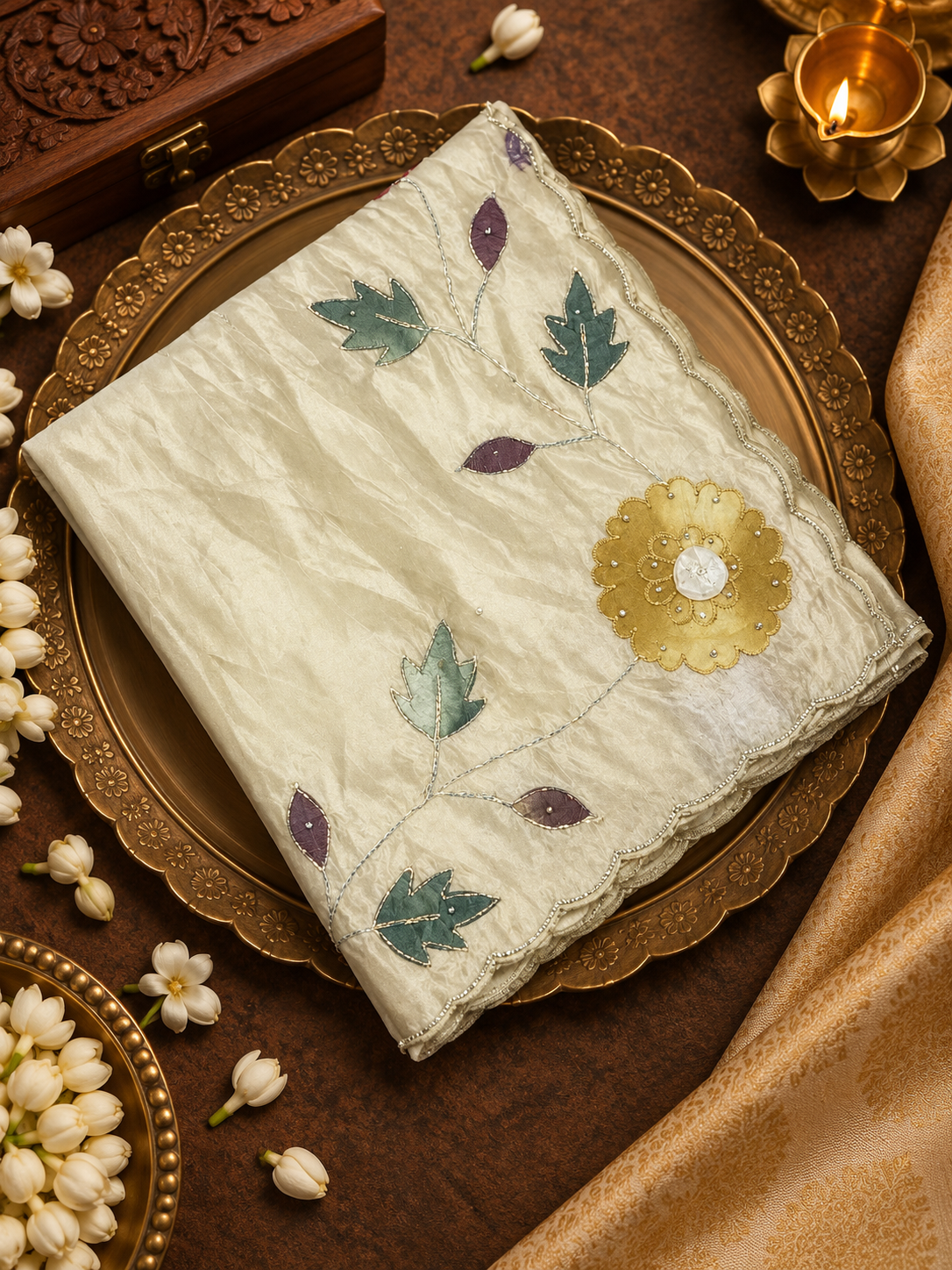 Premium Crepe Satin Saree With Applique Work -902073