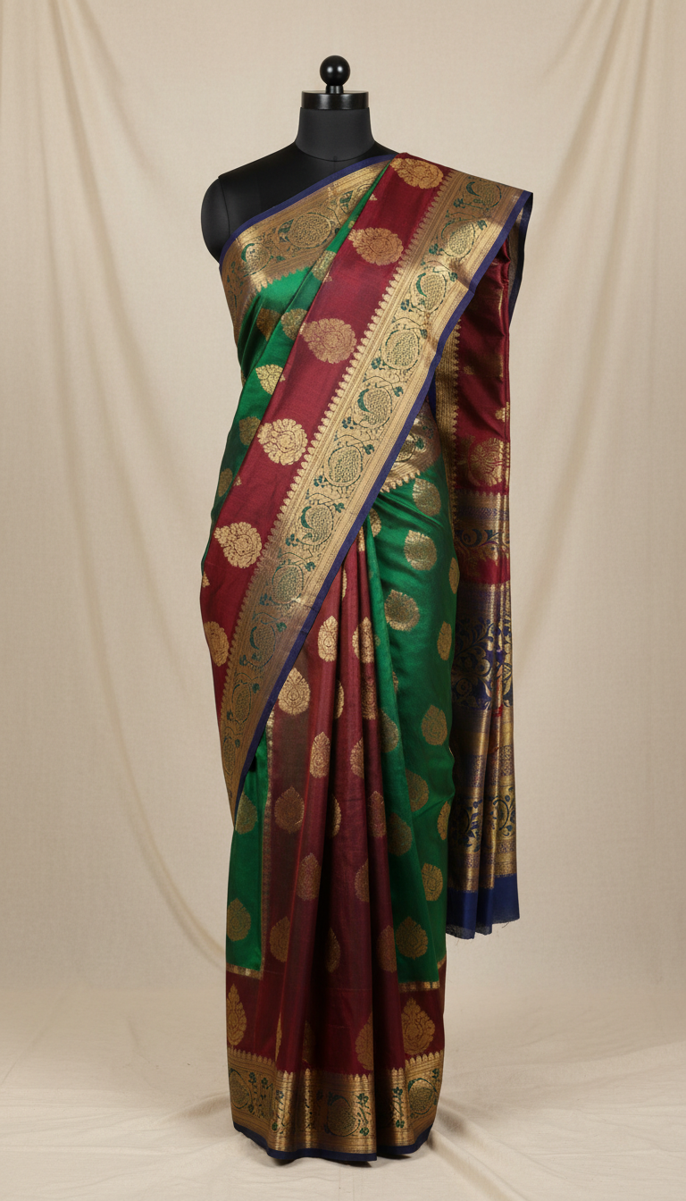 Kanjeevaram silk saree in emerald green