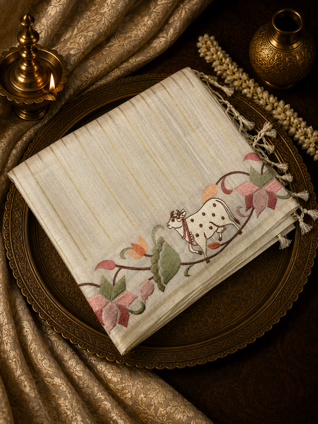 Premium Tassar Saree With Embroidery