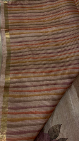 Premium Tassar With Sequins Work (peach)