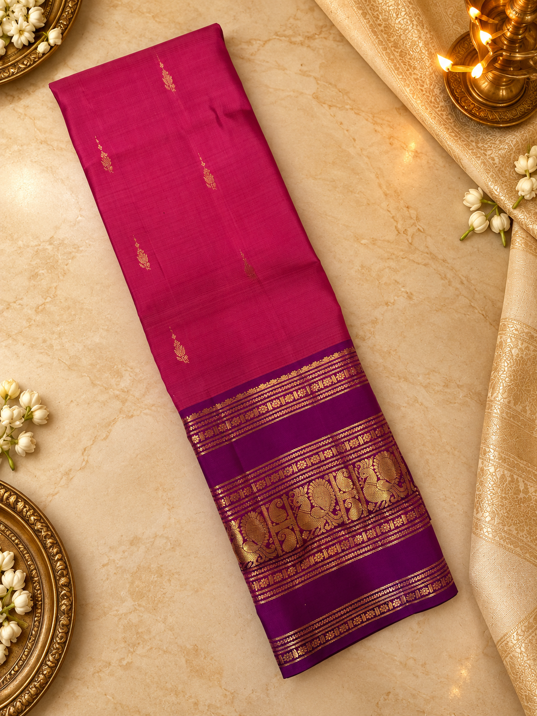 Pure 1G gold zari handloom Kanjeevaram Silk Saree- Silk mark certified- PS2384