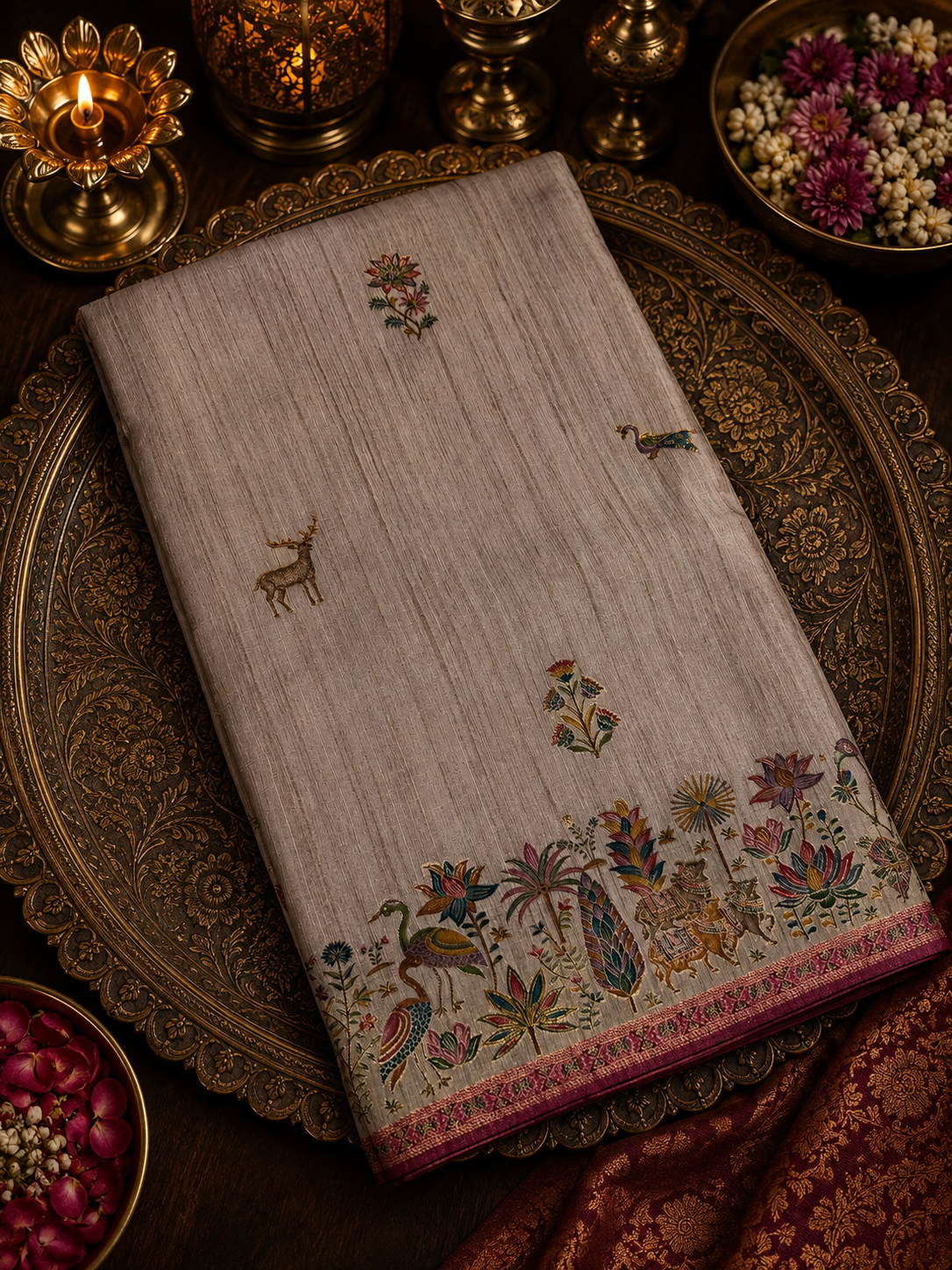 Premium Banarasi Crepe Kalamkari Saree