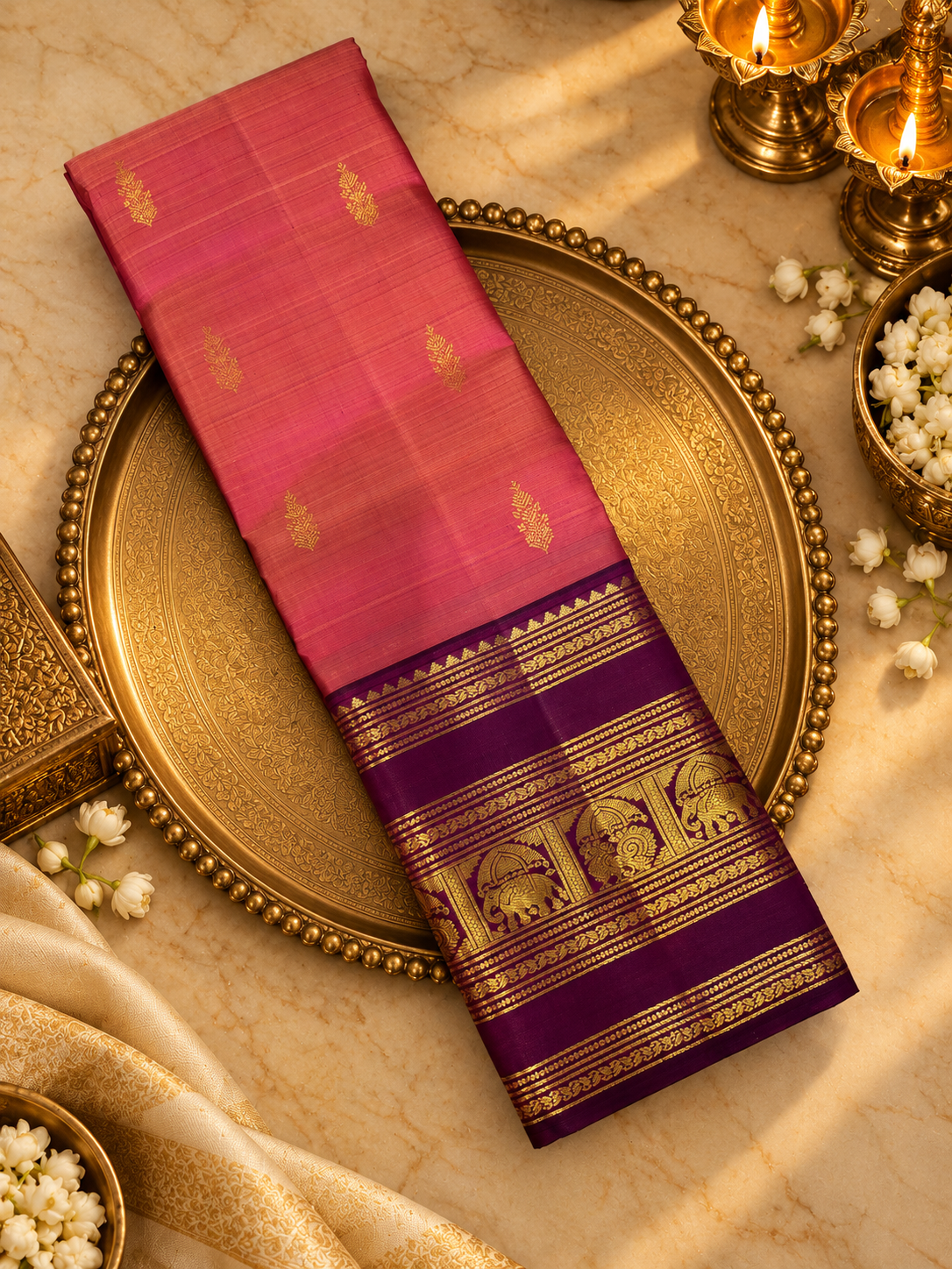 Pure 1G zari handloom Kanjeevaram Silk Saree- Silk mark certified- PS2352