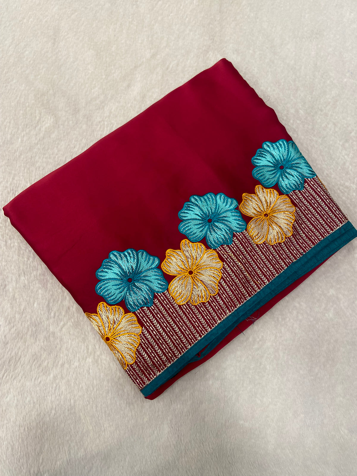 Premium Flora Crepe Silk Saree With Embroidery Border