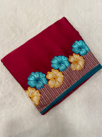 Premium Flora Crepe Silk Saree With Embroidery Border