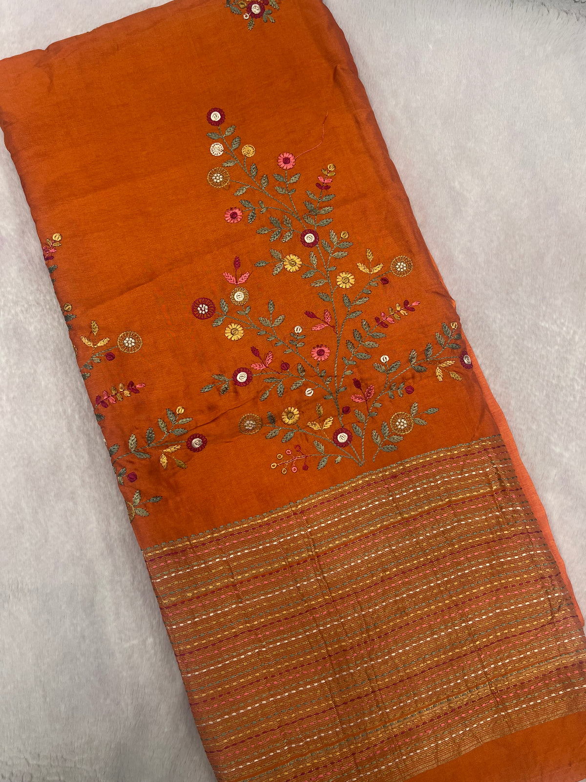 Premium Chanderi With Kaatha Work Saree ✨
