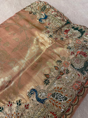 Bridal Soft Tissue Saree With Scallop Border