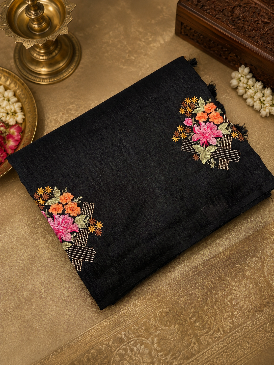 Premium Tassar With Lucknowi Work Saree