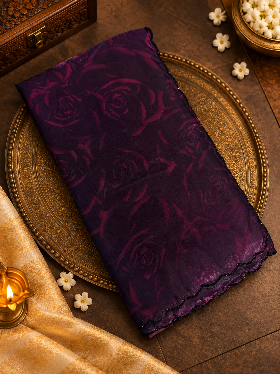 Premium Fendicrush organza saree- 902585 Dark Purple